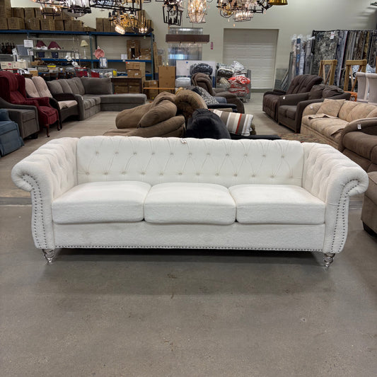 White 84" Chesterfield Sofa