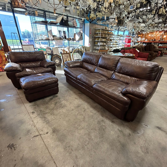 Brown Leather Couch Set