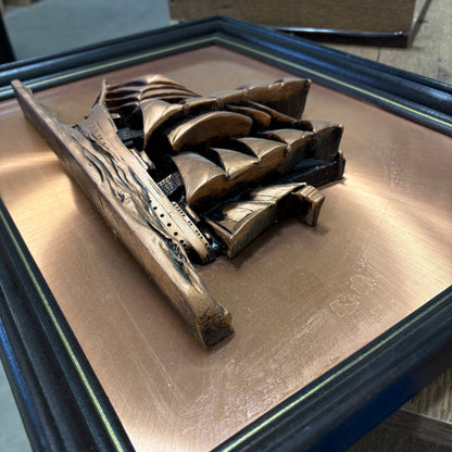 Framed Copper Ship Wall Art