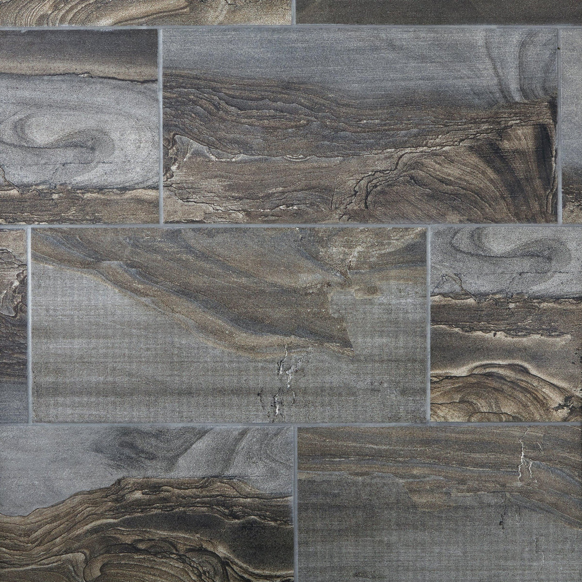 Fossil Smoke tiles laid in an offset pattern
