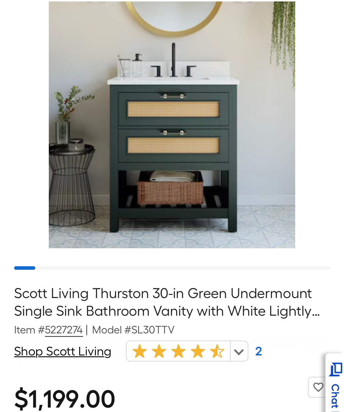 Thurston Dark Green Vanity 30"