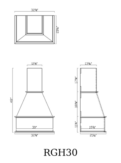 GHI RGH30 range hood line drawing