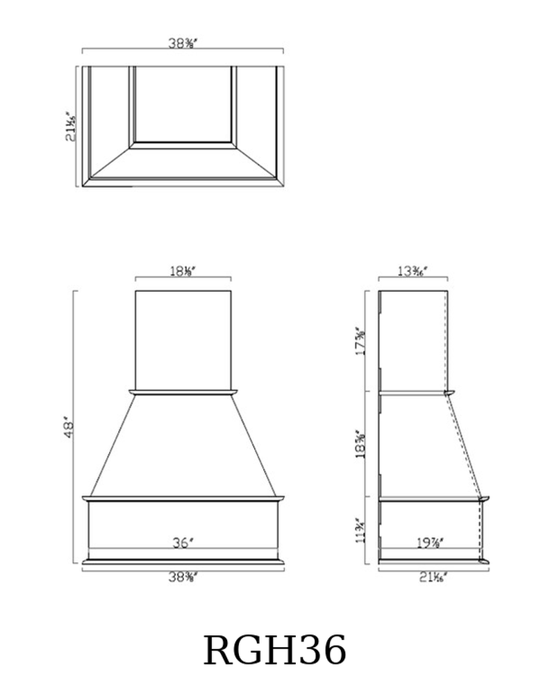 GHI RGH36 range hood line drawing
