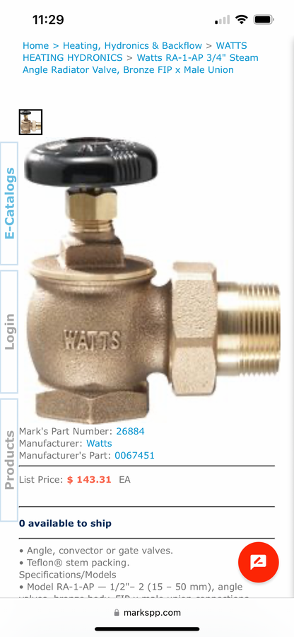 Watts 3/4" Radiator Valve true