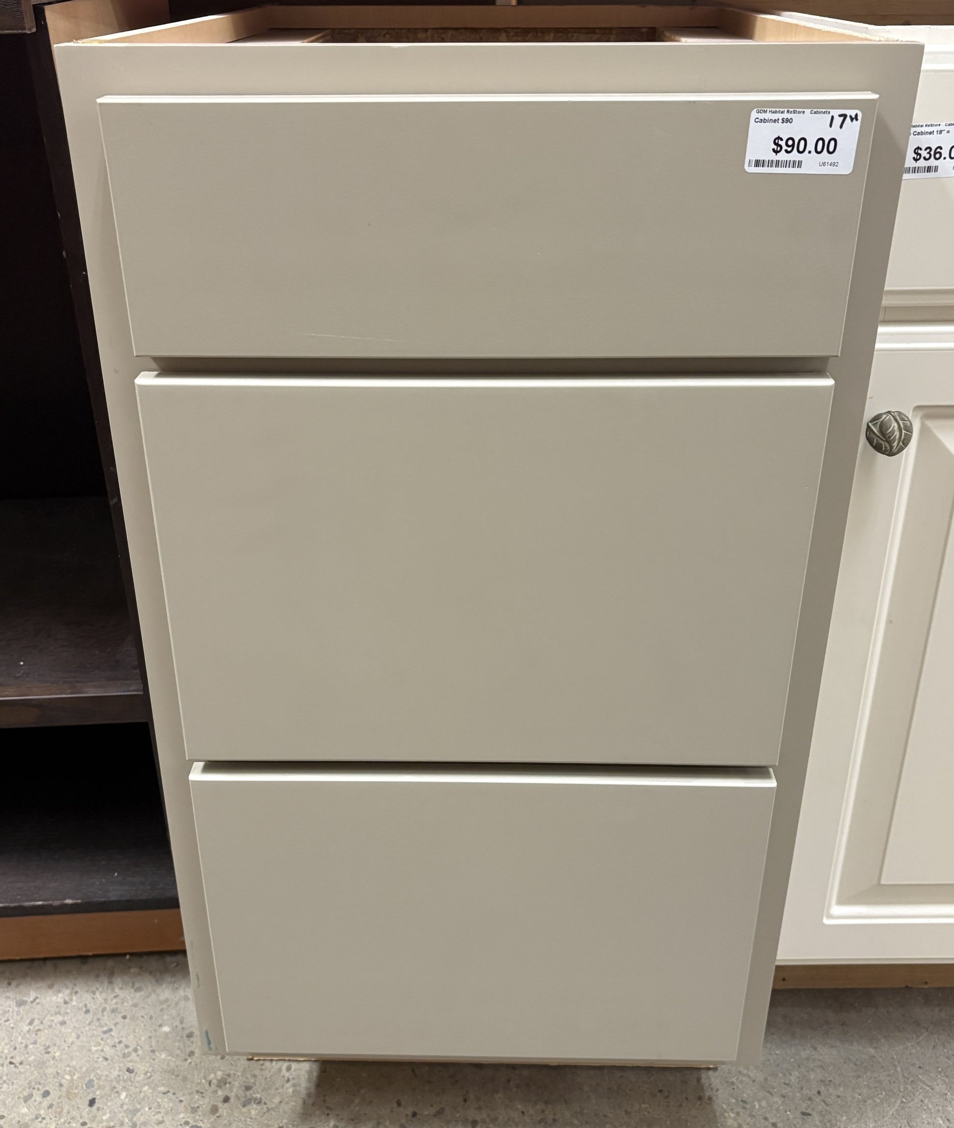 Taupe 3‑Drawer Base Cabinet