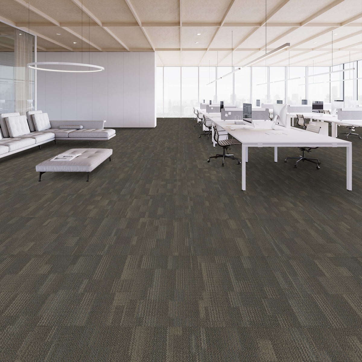 Shaw Captivate carpet tile in Micro Film, room scene