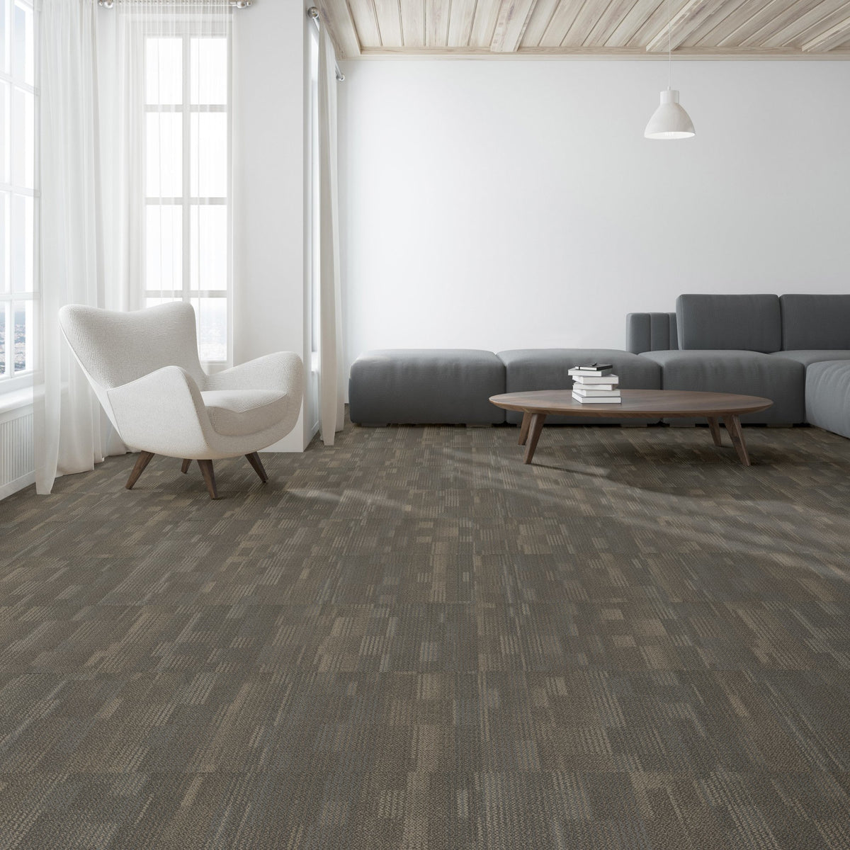 Shaw Captivate carpet tile in Micro Film, room scene