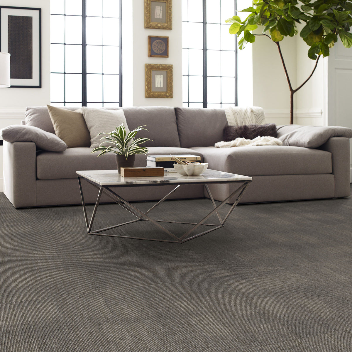 Shaw Mask carpet tile in Patched, room scene