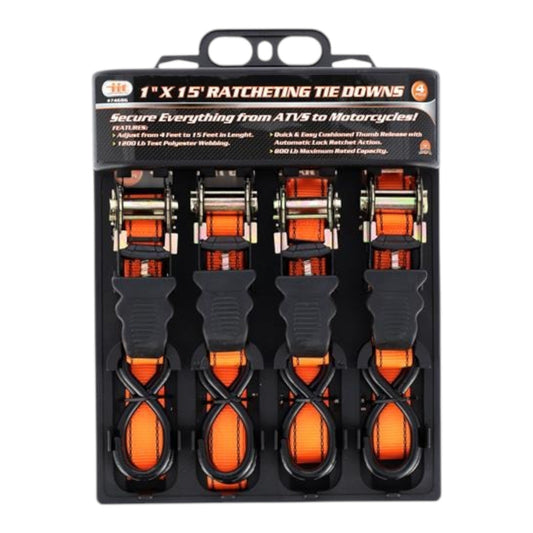 Ratchet Tie Down Set, 4 piece, 1 in x 15 ft - GDM Habitat for Humanity ReStore