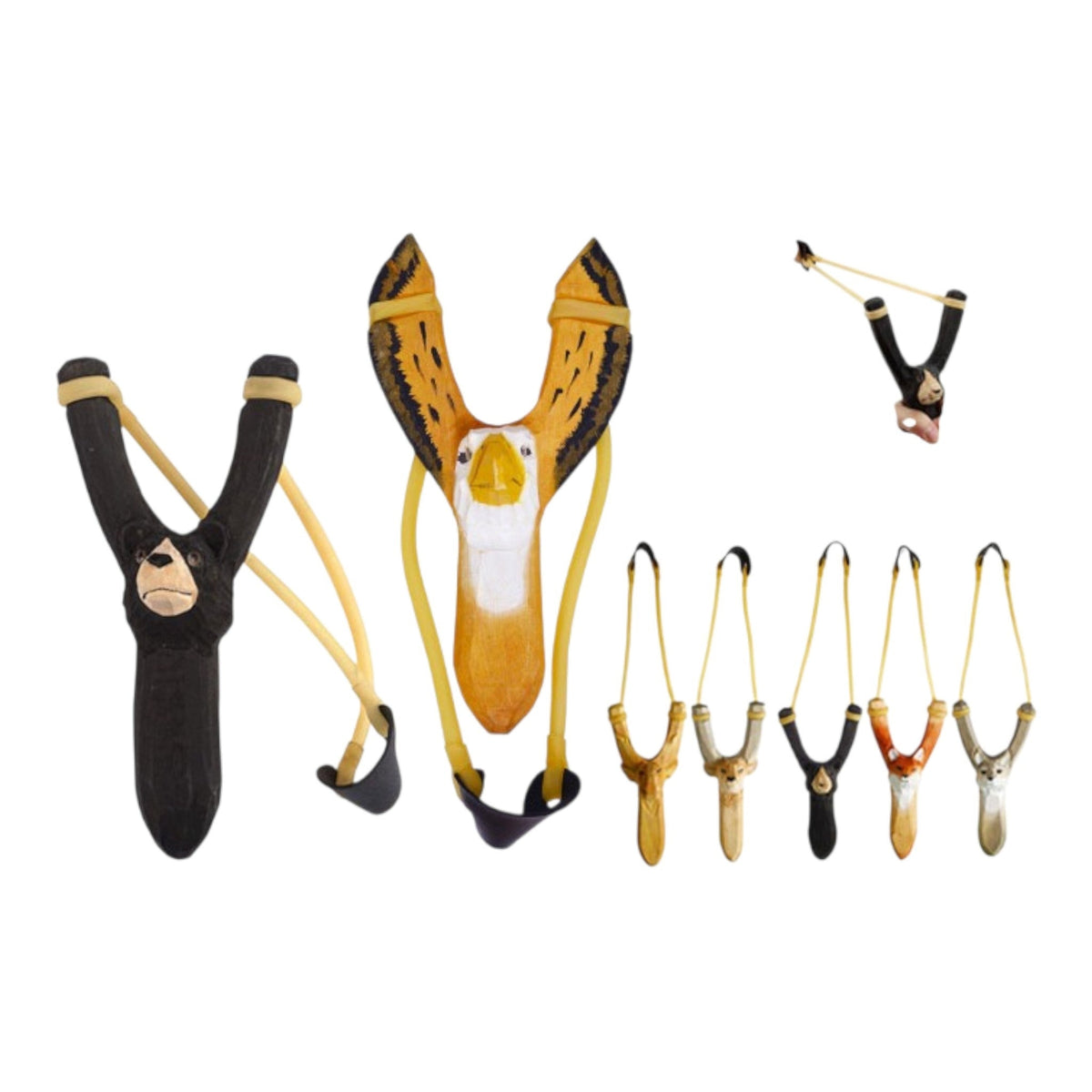 Hand-carved wood wildlife slingshots, assorted animal designs - GDM Habitat for Humanity ReStore