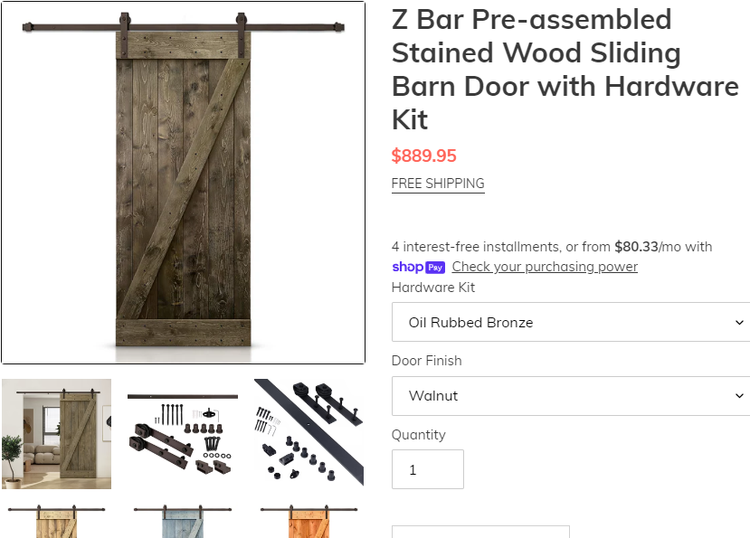 36" Sliding Barn Door Kit