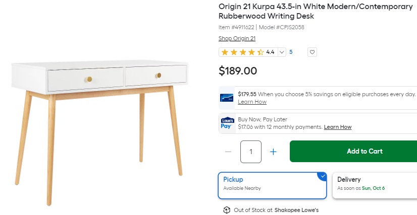 Origin 21 Kurpa Writing Desk