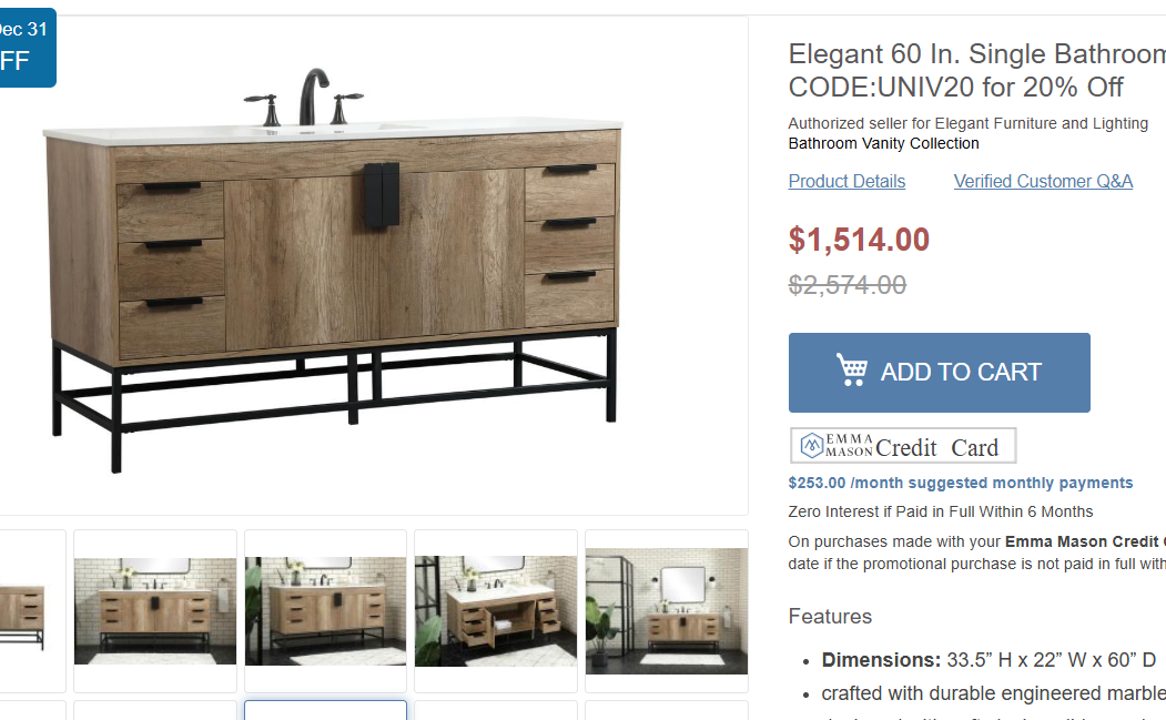 Eugene Natural Oak 60" Vanity