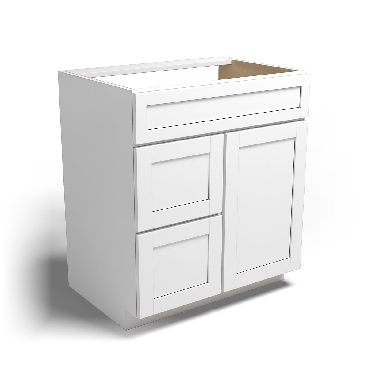 Special Order - 30" x 21" Left Drawers Vanity Base Arcadia White Shaker - V3021D-L