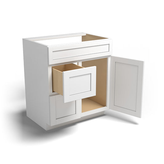 Special Order - 30" x 21" Left Drawers Vanity Base Arcadia White Shaker - V3021D-L Arcadia White Base Cabinets Bathroom GHI SPACW Special Order Vanity Bases