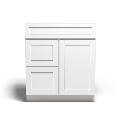 Special Order - 30" x 21" Left Drawers Vanity Base Arcadia White Shaker - V3021D-L