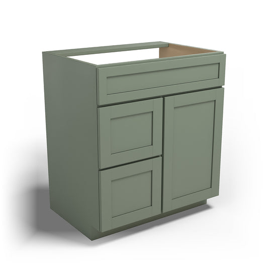 Special Order - 30" x 21" Left Drawers Vanity Base Forest Green - V3021D-L