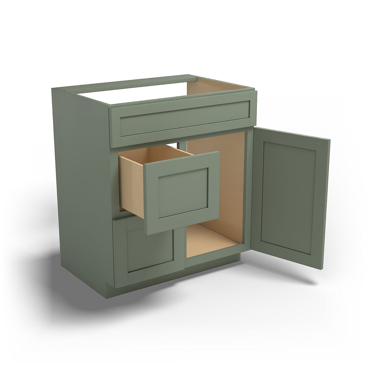 Special Order - 30" x 21" Left Drawers Vanity Base Forest Green - V3021D-L