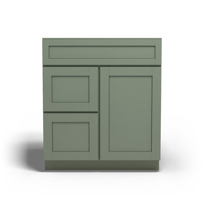 Special Order - 30" x 21" Left Drawers Vanity Base Forest Green - V3021D-L
