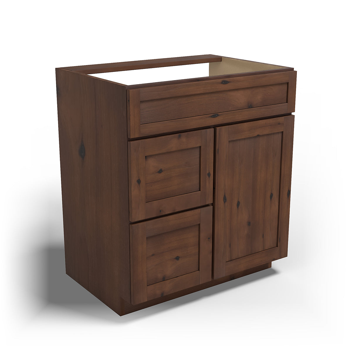 Special Order - 30" x 21" Left Drawers Vanity Base Rustic Walnut - V3021D-L