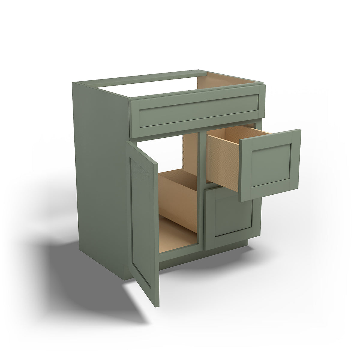 Special Order - 30" x 21" Right Drawers Vanity Base Forest Green - V3021D-R