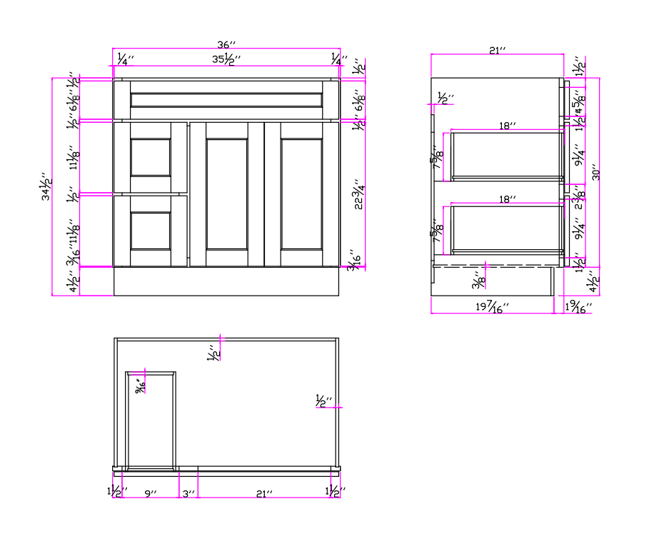 Special Order - 36" x 21" Vanity Base with Left Drawers Arcadia White Shaker - V3621D-L Arcadia White Bathroom GHI SPACW Special Order Vanity Bases