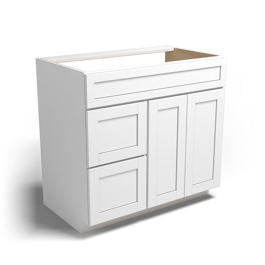Special Order - 36" x 21" Vanity Base with Left Drawers Arcadia White Shaker - V3621D-L Arcadia White Bathroom GHI SPACW Special Order Vanity Bases
