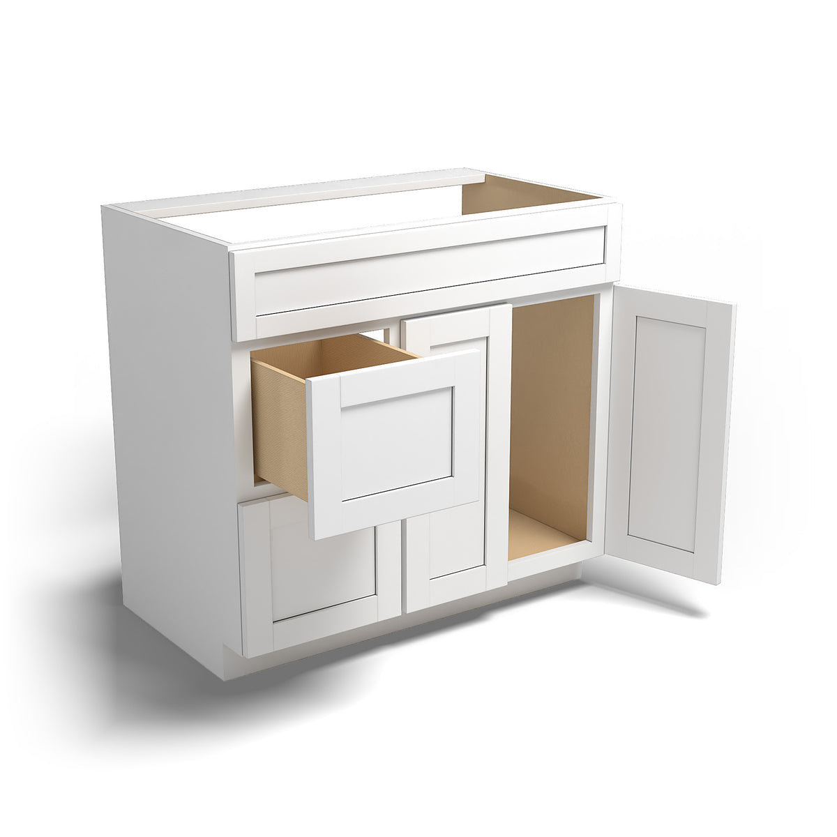 Special Order - 36" x 21" Vanity Base with Left Drawers Arcadia White Shaker - V3621D-L Arcadia White Bathroom GHI SPACW Special Order Vanity Bases