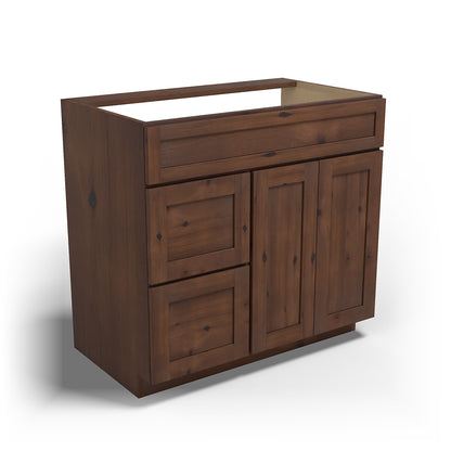 Special Order - 36" x 21" Left Drawers Vanity Base Rustic Walnut - V3621D-L Base Cabinets Bathroom GHI Rustic Walnut Special Order SPRWS Vanity Bases