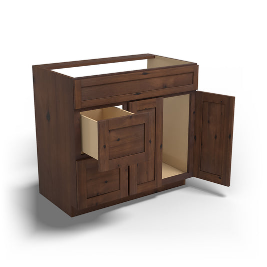 Special Order - 36" x 21" Left Drawers Vanity Base Rustic Walnut - V3621D-L Base Cabinets Bathroom GHI Rustic Walnut Special Order SPRWS Vanity Bases