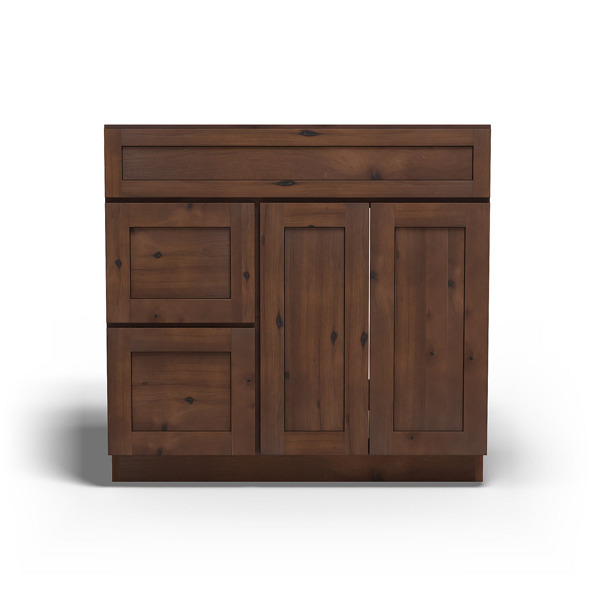 Special Order - 36" x 21" Left Drawers Vanity Base Rustic Walnut - V3621D-L Base Cabinets Bathroom GHI Rustic Walnut Special Order SPRWS Vanity Bases