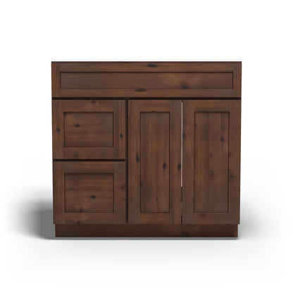 Special Order - 36" x 21" Left Drawers Vanity Base Rustic Walnut - V3621D-L Base Cabinets Bathroom GHI Rustic Walnut Special Order SPRWS Vanity Bases