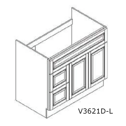 Special Order - 36" x 21" Vanity Base with Left Drawers Arcadia White Shaker - V3621D-L Arcadia White Bathroom GHI SPACW Special Order Vanity Bases