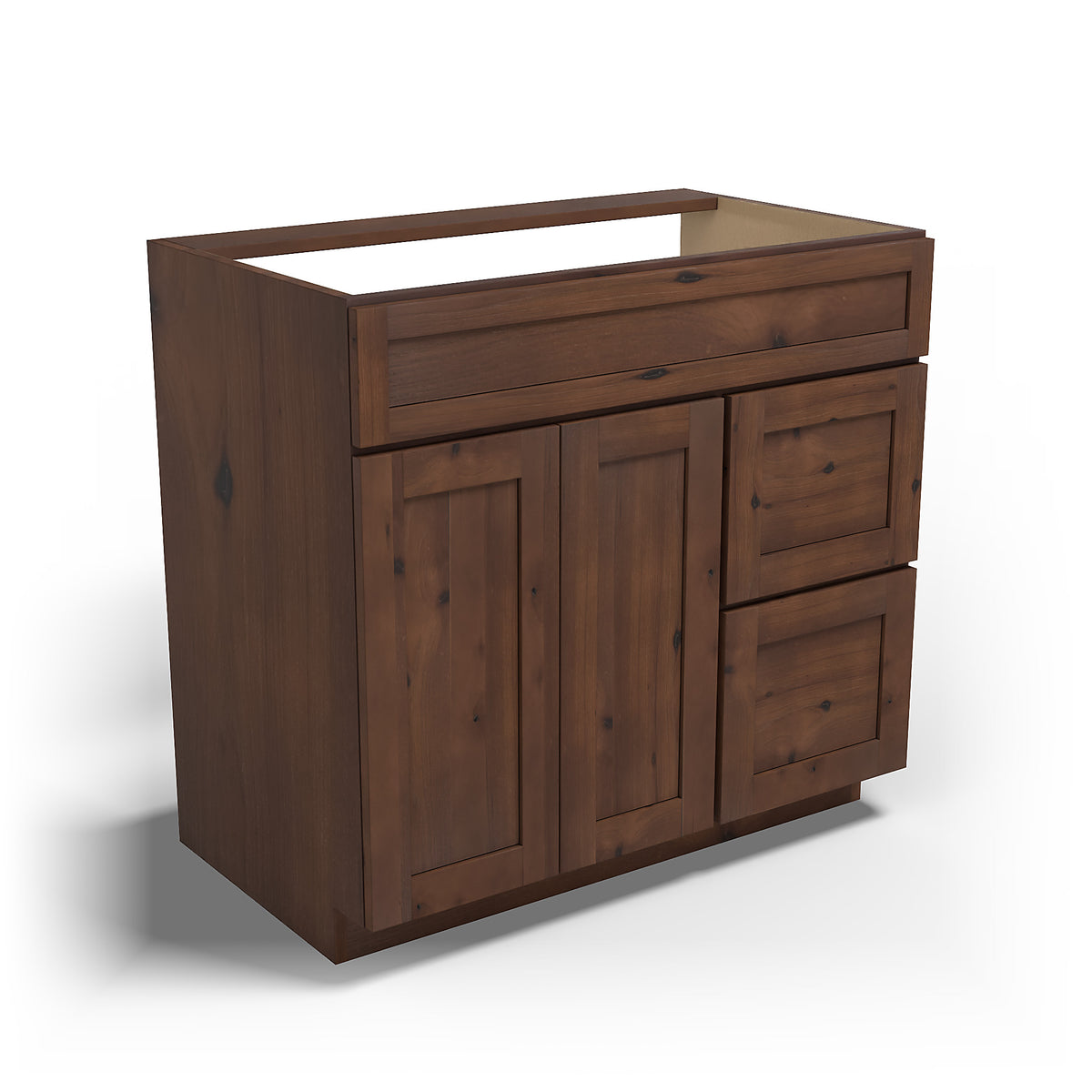 Special Order - 36" x 21" Right Drawers Vanity Base Rustic Walnut - V3621D-R Base Cabinets Bathroom GHI Rustic Walnut Special Order SPRWS Vanity Bases