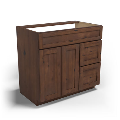 Special Order - 36" x 21" Right Drawers Vanity Base Rustic Walnut - V3621D-R Base Cabinets Bathroom GHI Rustic Walnut Special Order SPRWS Vanity Bases