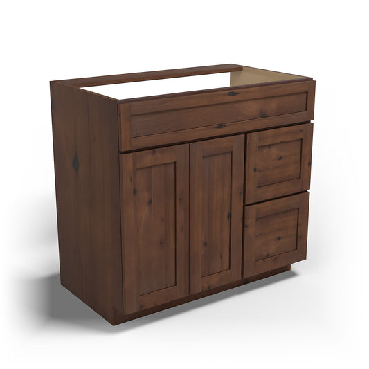 Special Order - 36" x 21" Right Drawers Vanity Base Rustic Walnut - V3621D-R Base Cabinets Bathroom GHI Rustic Walnut Special Order SPRWS Vanity Bases