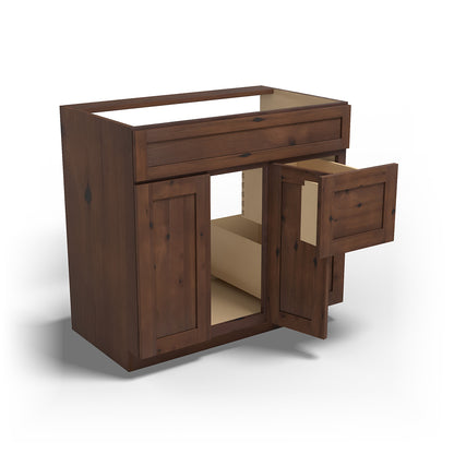 Special Order - 36" x 21" Right Drawers Vanity Base Rustic Walnut - V3621D-R Base Cabinets Bathroom GHI Rustic Walnut Special Order SPRWS Vanity Bases