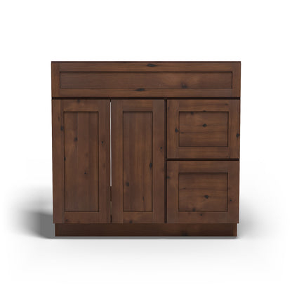 Special Order - 36" x 21" Right Drawers Vanity Base Rustic Walnut - V3621D-R Base Cabinets Bathroom GHI Rustic Walnut Special Order SPRWS Vanity Bases