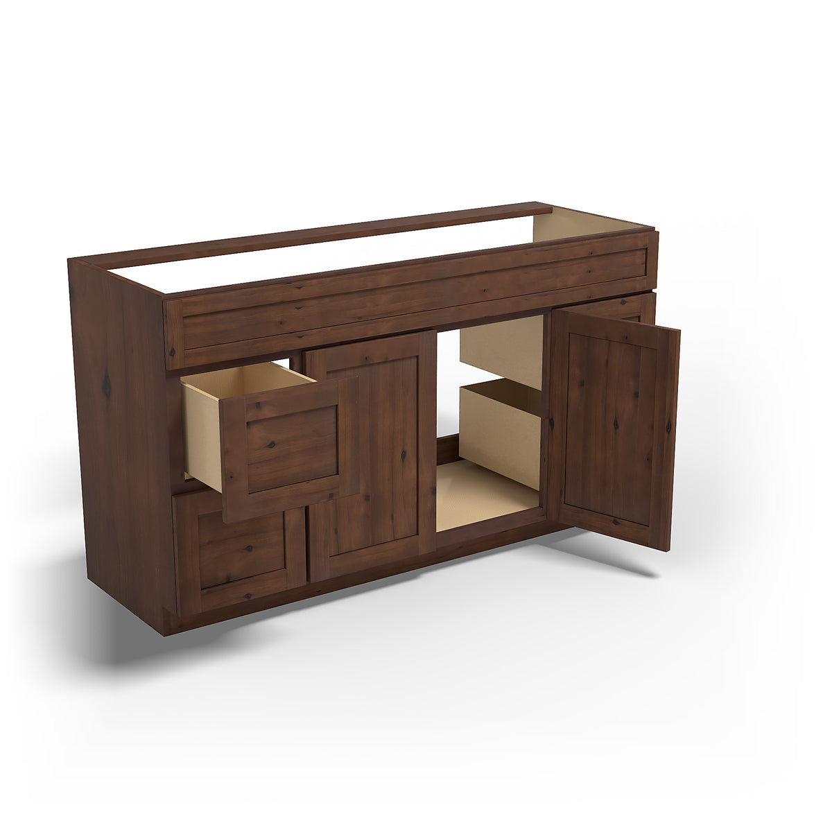 Special Order - 60" x 21" Vanity Base Rustic Walnut - V6021D Base Cabinets Bathroom GHI Rustic Walnut Special Order SPRWS Vanity Bases