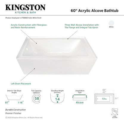 Aqua Eden 60" Alcove Tub