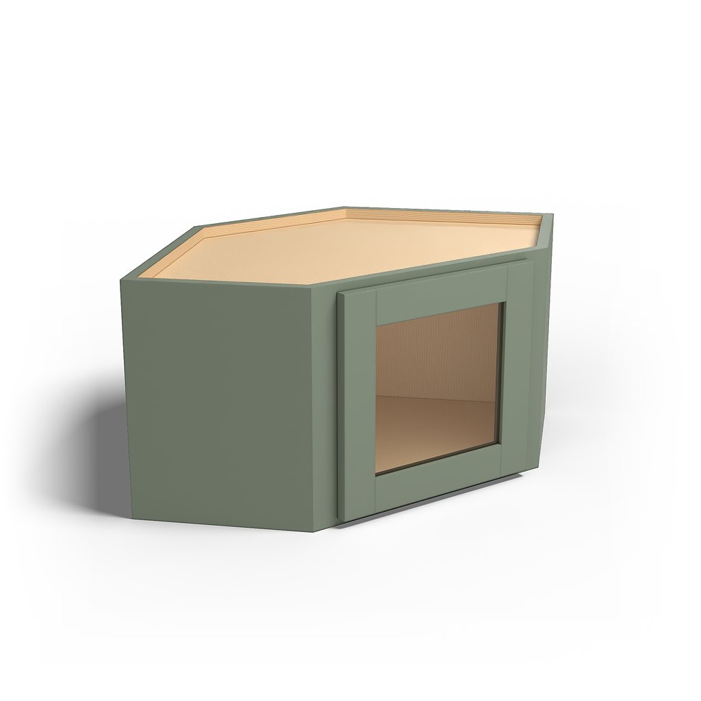 Special Order - 24" x 15" Wall Diagonal Corner Cabinet with Acrylic Mullion Door Forest Green - WDC2415GMD Corner Wall Cabinets Forest Green GHI Special Order SPFRG Wall Cabinets
