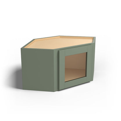 Special Order - 24" x 15" Wall Diagonal Corner Cabinet with Acrylic Mullion Door Forest Green - WDC2415GMD Corner Wall Cabinets Forest Green GHI Special Order SPFRG Wall Cabinets