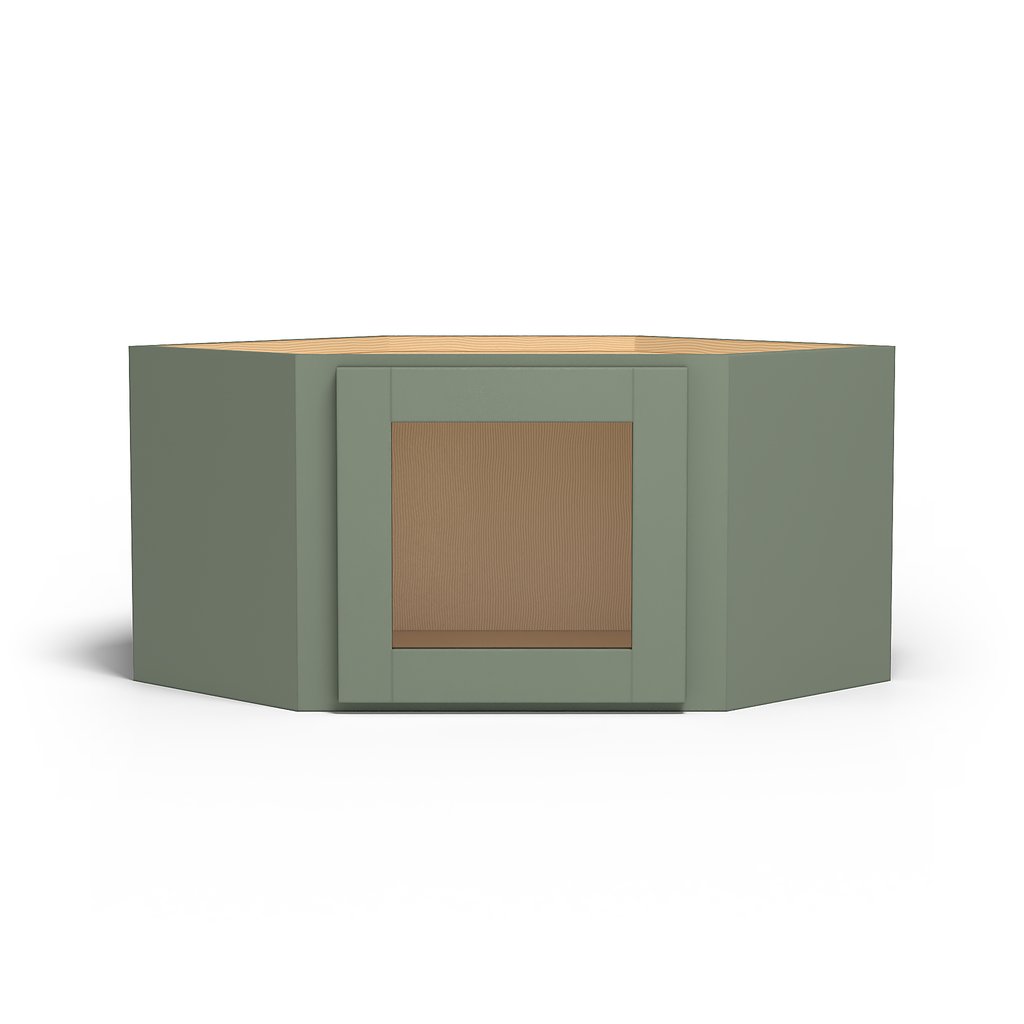 Special Order - 24" x 15" Wall Diagonal Corner Cabinet with Acrylic Mullion Door Forest Green - WDC2415GMD Corner Wall Cabinets Forest Green GHI Special Order SPFRG Wall Cabinets