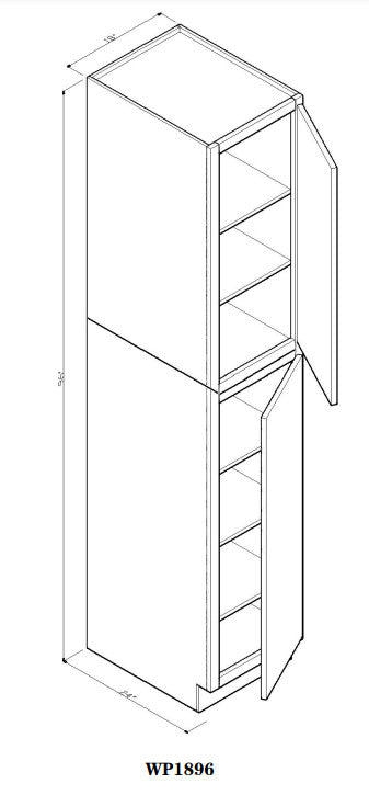 Special Order - 18" x 96" Wall Pantry Arcadia White Shaker - WP1896 Arcadia White GHI Pantries Special Order