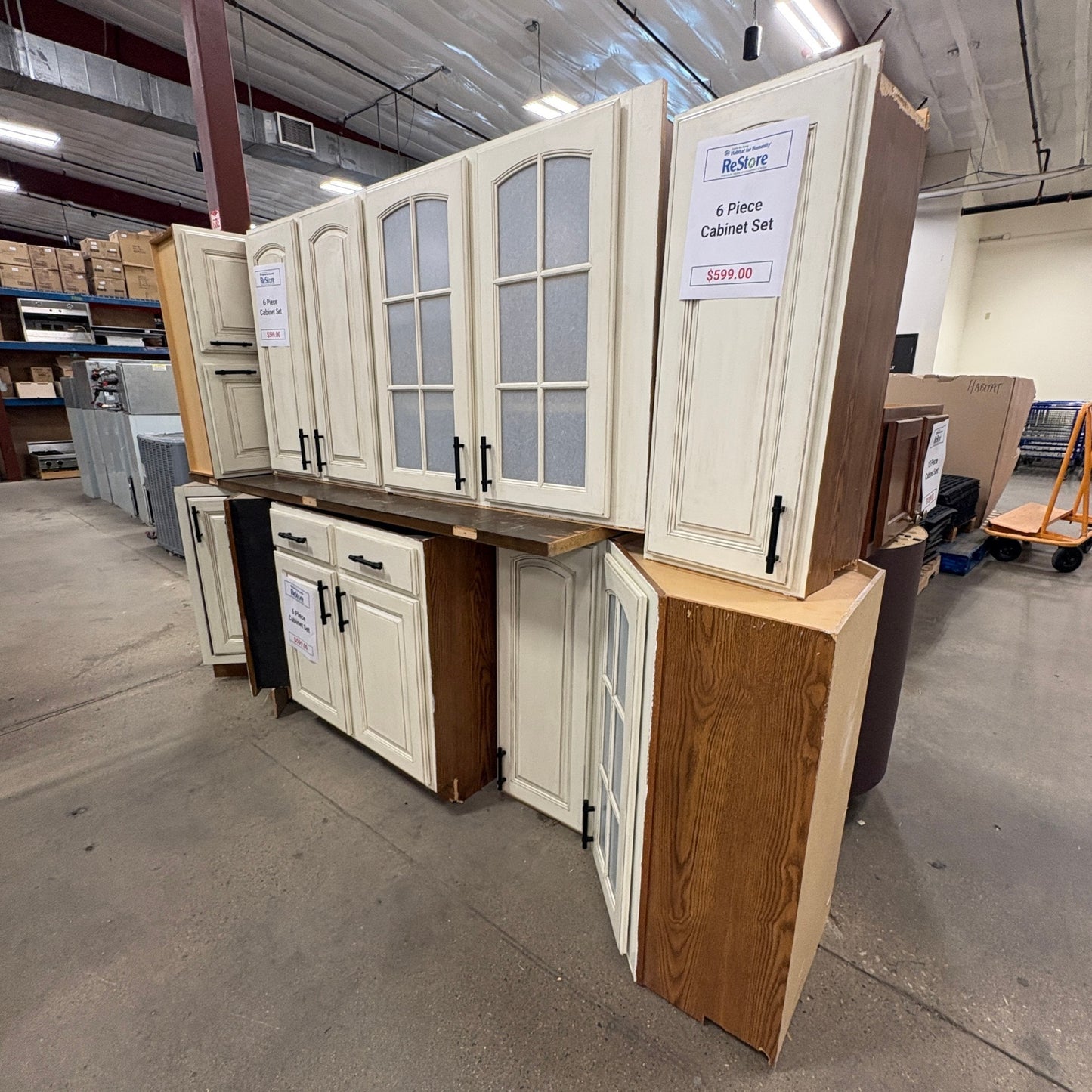 6 Pc Antique White Cabinets
