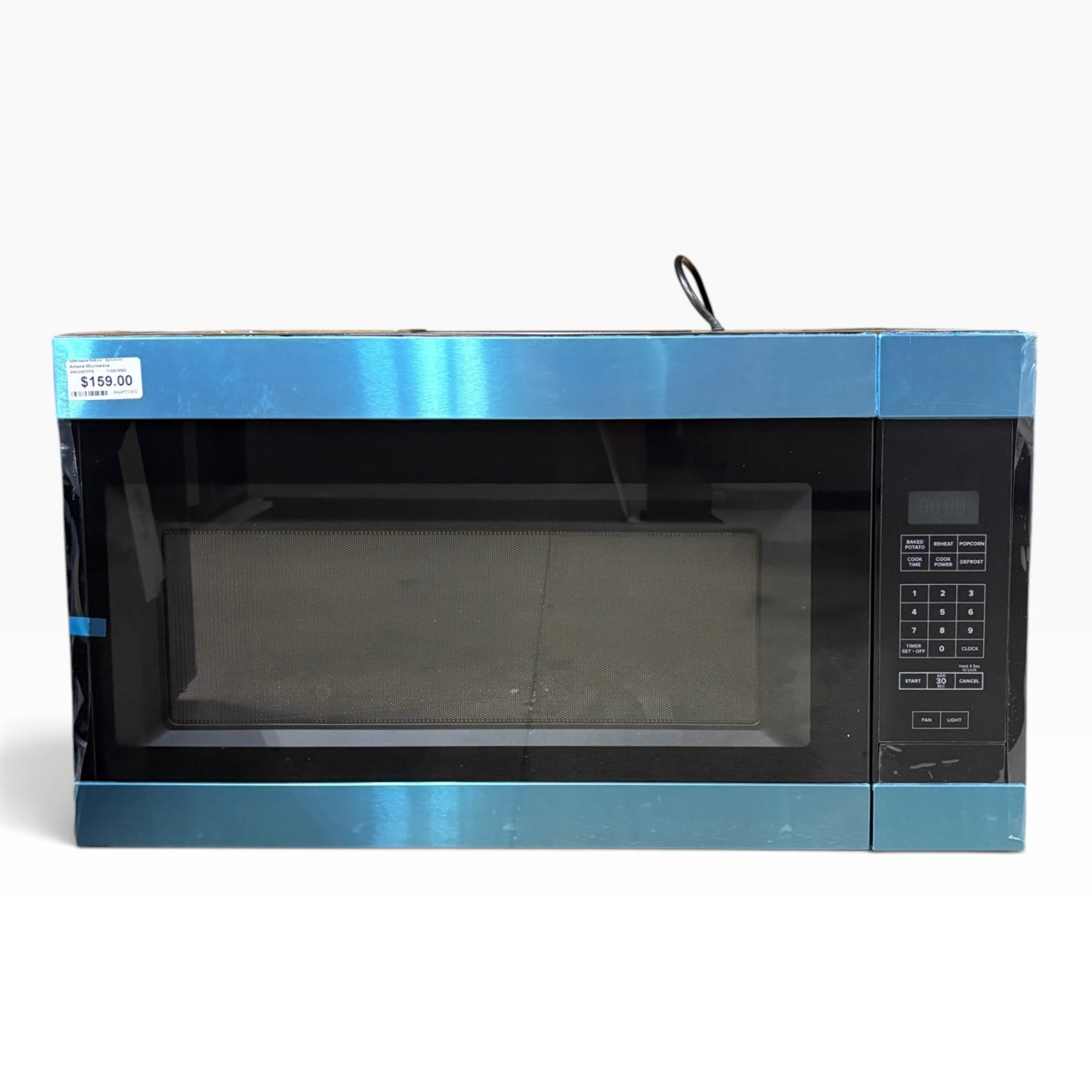 GDM Habitat for Humanity ReStore Amana over-the-range microwave with a stainless steel finish and black control panel.
