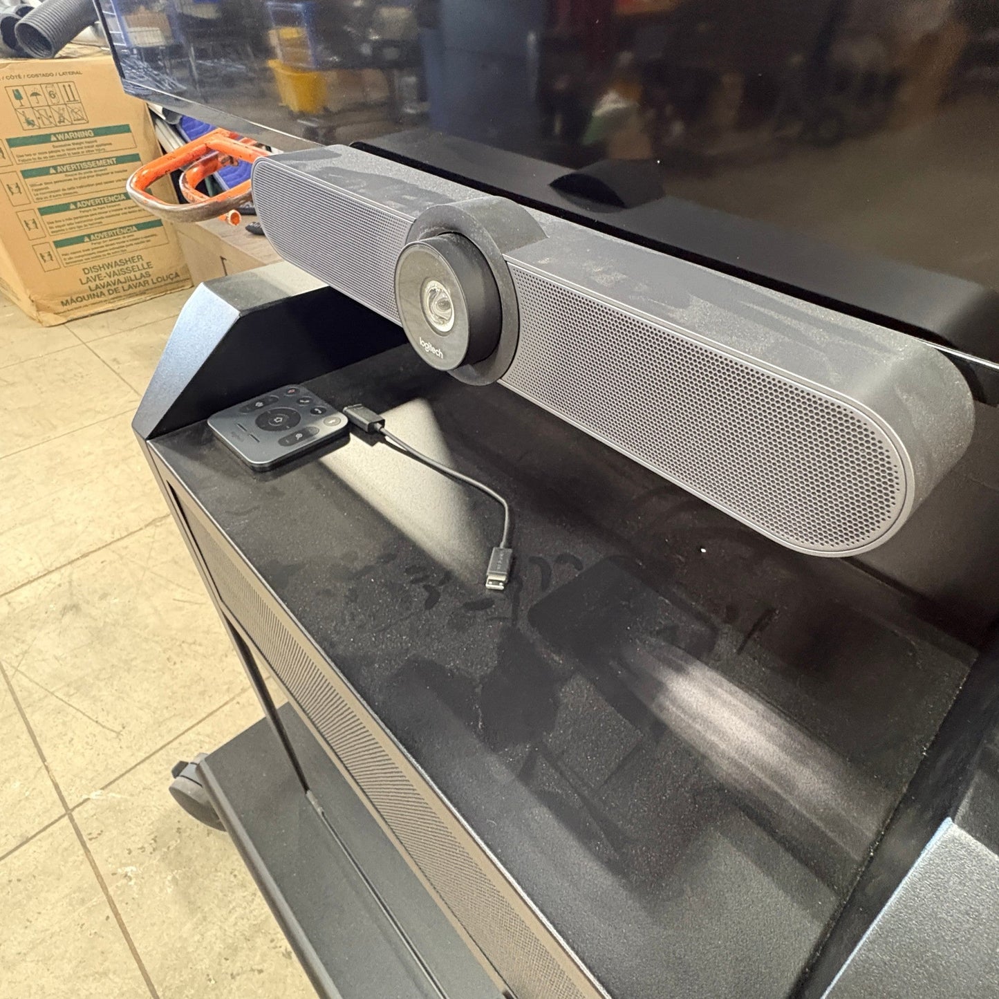 GDM Habitat for Humanity ReStore Avteq RPS-800S workstation featuring a mounted Logitech video conferencing camera bar.