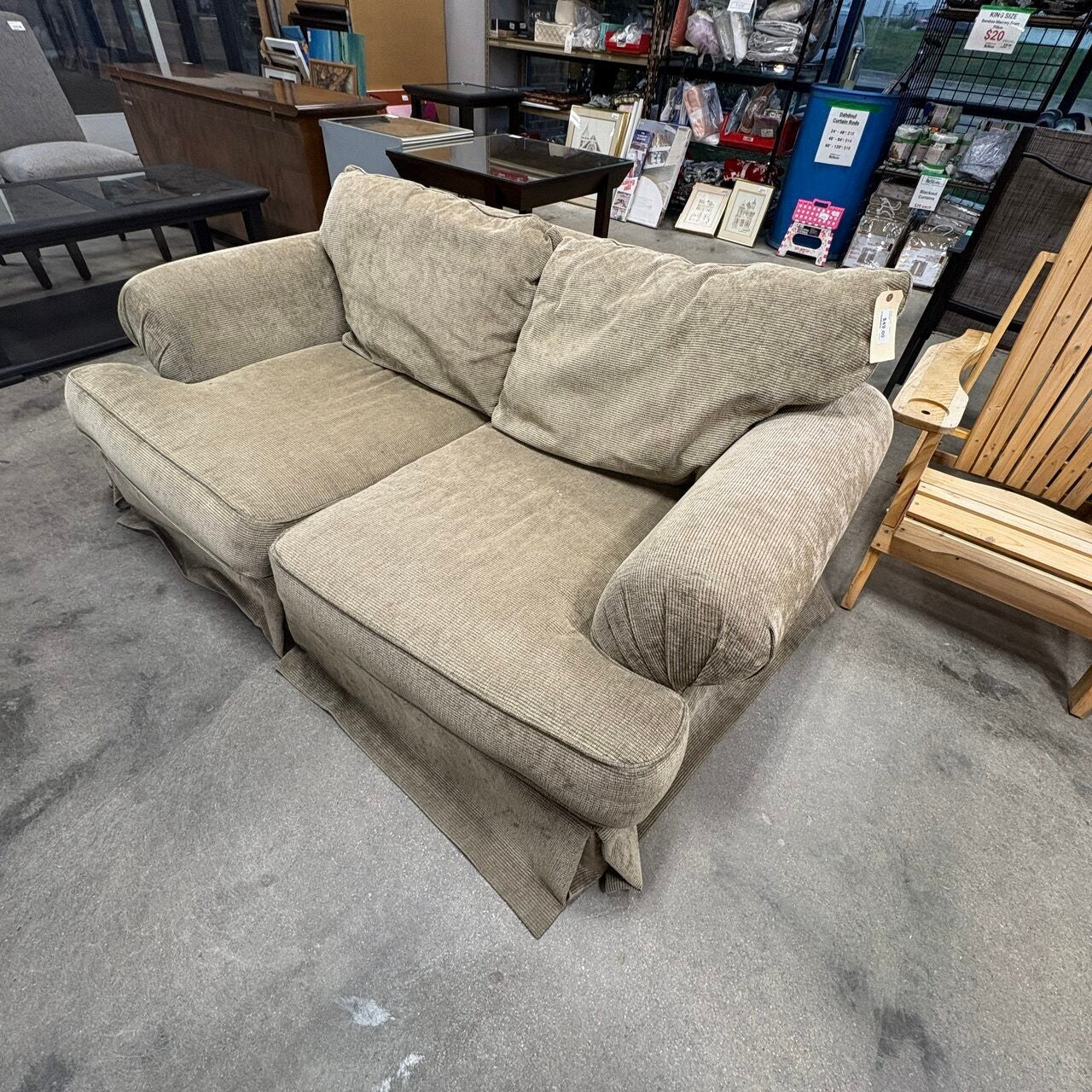 Beige Chenille Skirt Loveseat FALSE