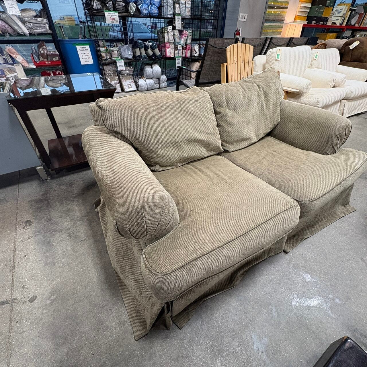 Beige Chenille Skirt Loveseat FALSE