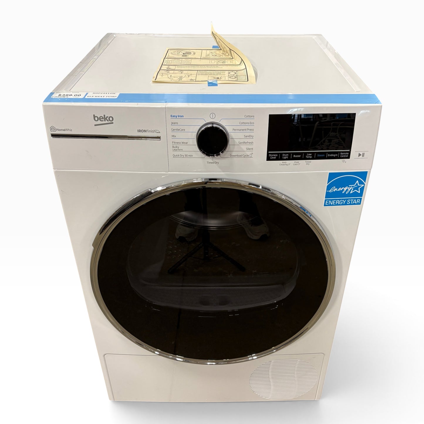 GDM Habitat for Humanity ReStore white Beko heat pump dryer with front loading glass door and digital control panel